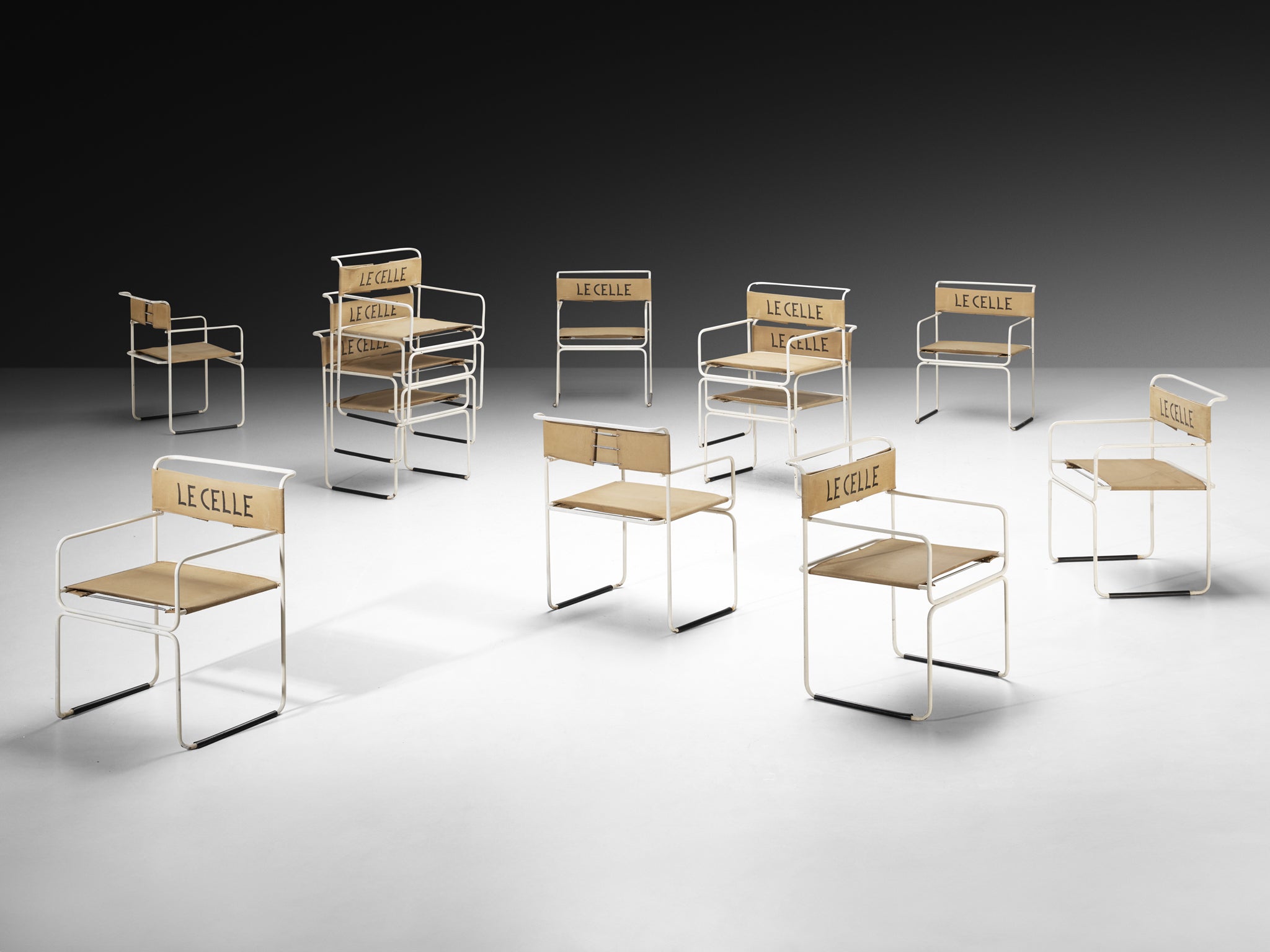 Giovanni Carini for Planula Set of Twelve 'Libellula' Dining Chairs in Canvas Seating Morentz