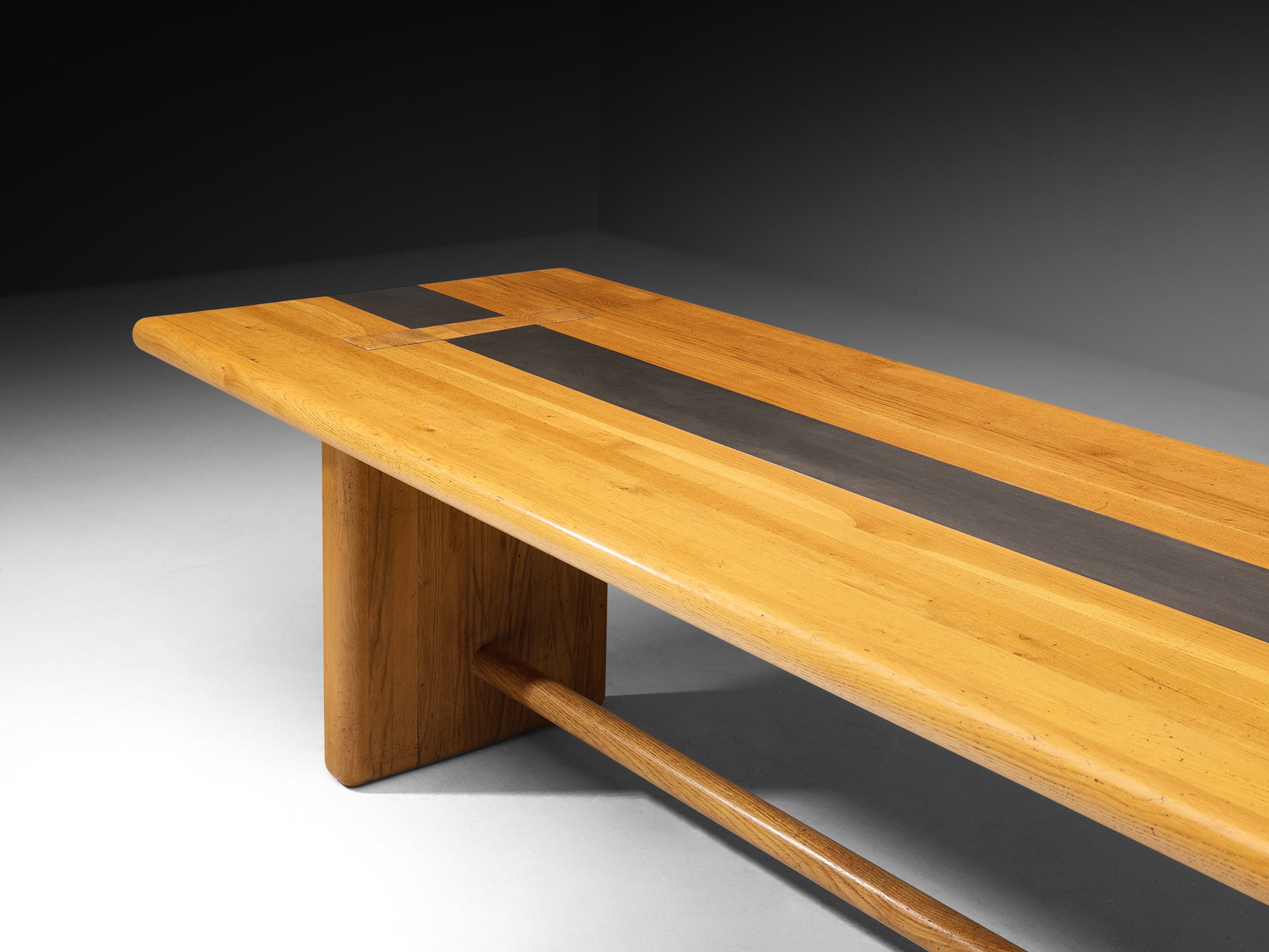 Italian Dining Table in Oak with Aluminum Inlays 250cm/98.43in. Tables Morentz