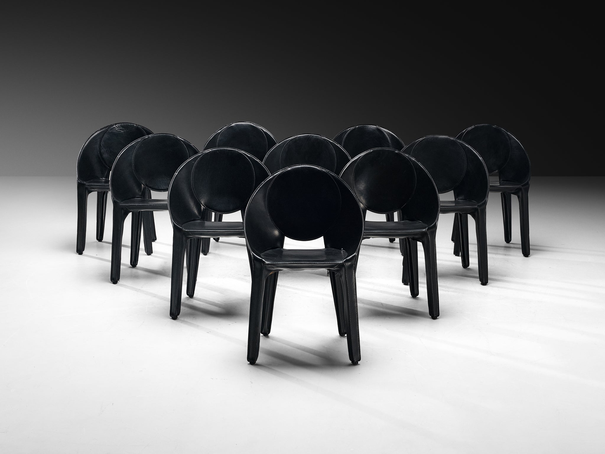 Mario Bellini for Cassina Set of Ten ‘Lira e Liuto’ Dining Chairs in Leather Seating Morentz