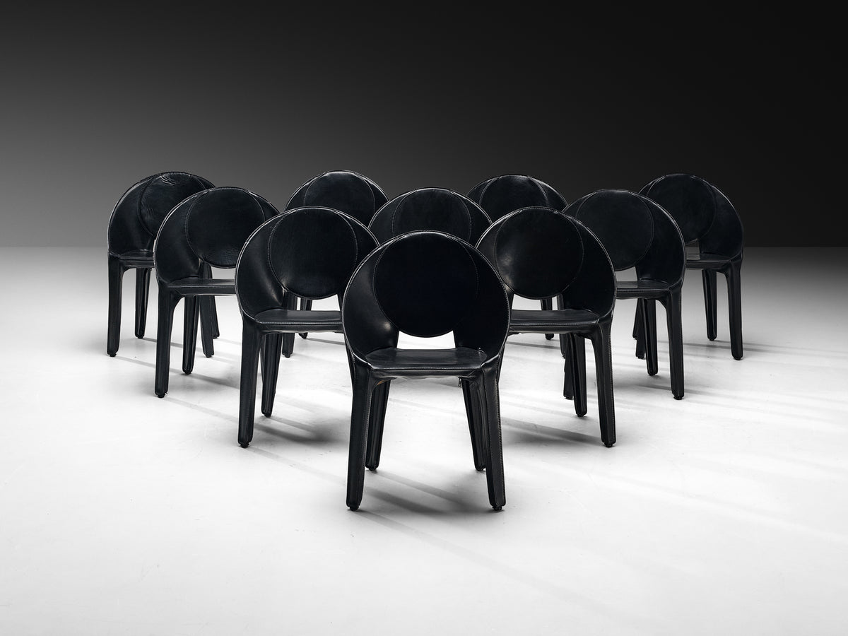 Mario Bellini for Cassina Set of Ten ‘Lira e Liuto’ Dining Chairs in Leather Seating Morentz
