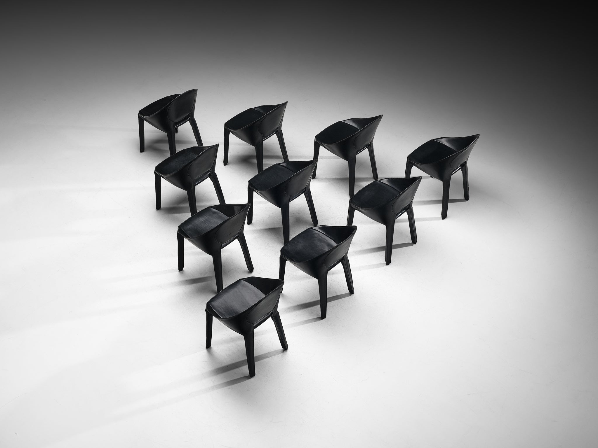 Mario Bellini for Cassina Set of Ten ‘Lira e Liuto’ Dining Chairs in Leather Seating Morentz