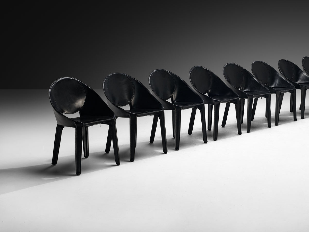 Mario Bellini for Cassina Set of Ten ‘Lira e Liuto’ Dining Chairs in Leather Seating Morentz