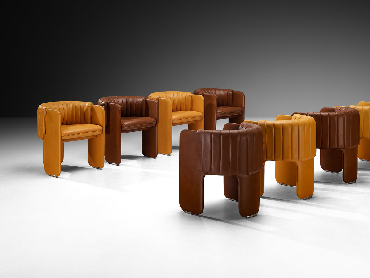 Luigi Massoni for Poltrona Frau Bicolor Set of Ten 'Dinette’ Armchairs in Leather Seating Morentz