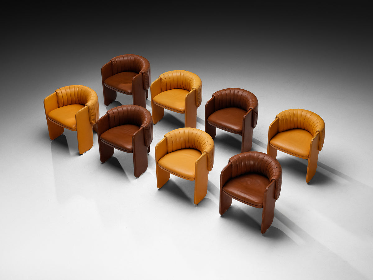 Luigi Massoni for Poltrona Frau Bicolor Set of Ten 'Dinette’ Armchairs in Leather Seating Morentz