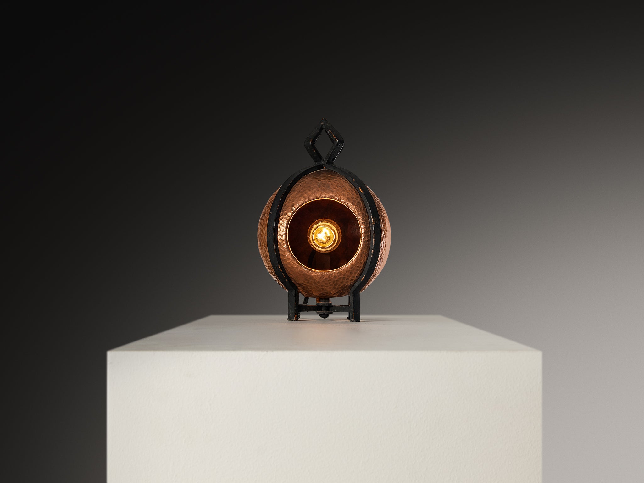 Pair of Mid-Century Table Lamps in Hammered Copper 1950s Lighting Morentz
