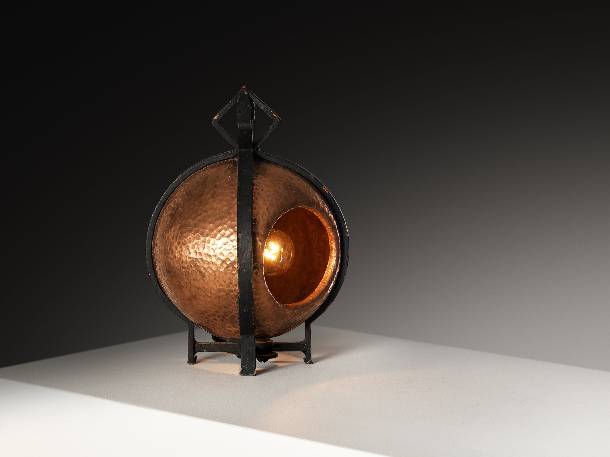 Pair of Mid-Century Table Lamps in Hammered Copper 1950s Lighting Morentz