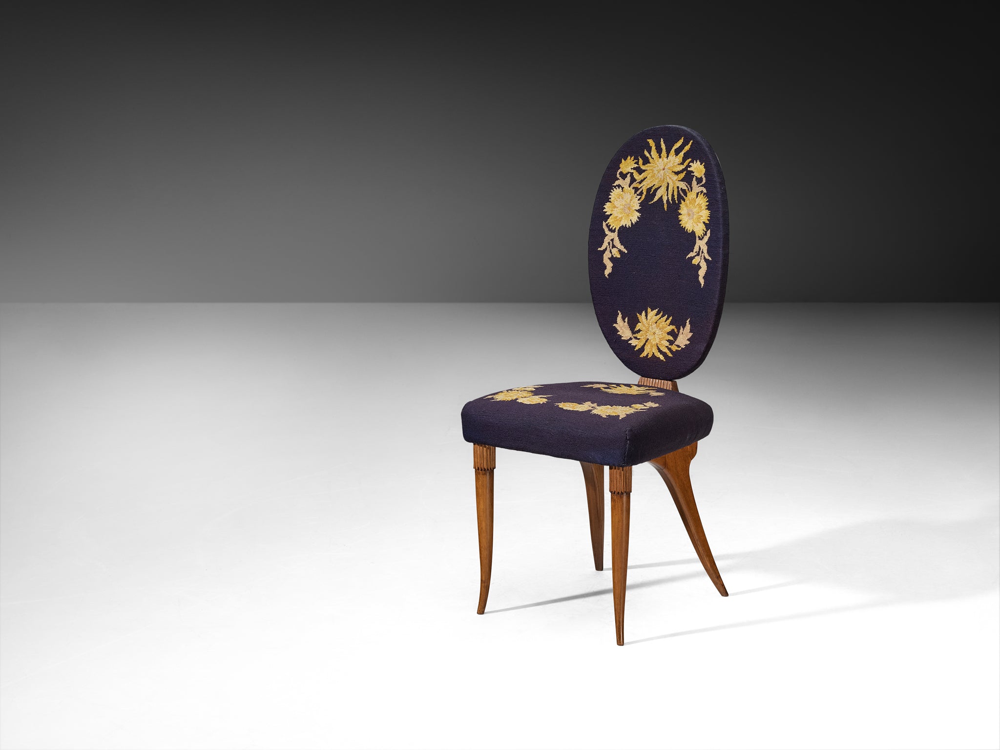 Italian Colli Arredamenti Set of Six Dining Chairs in Walnut, Original Fabric Seating Morentz