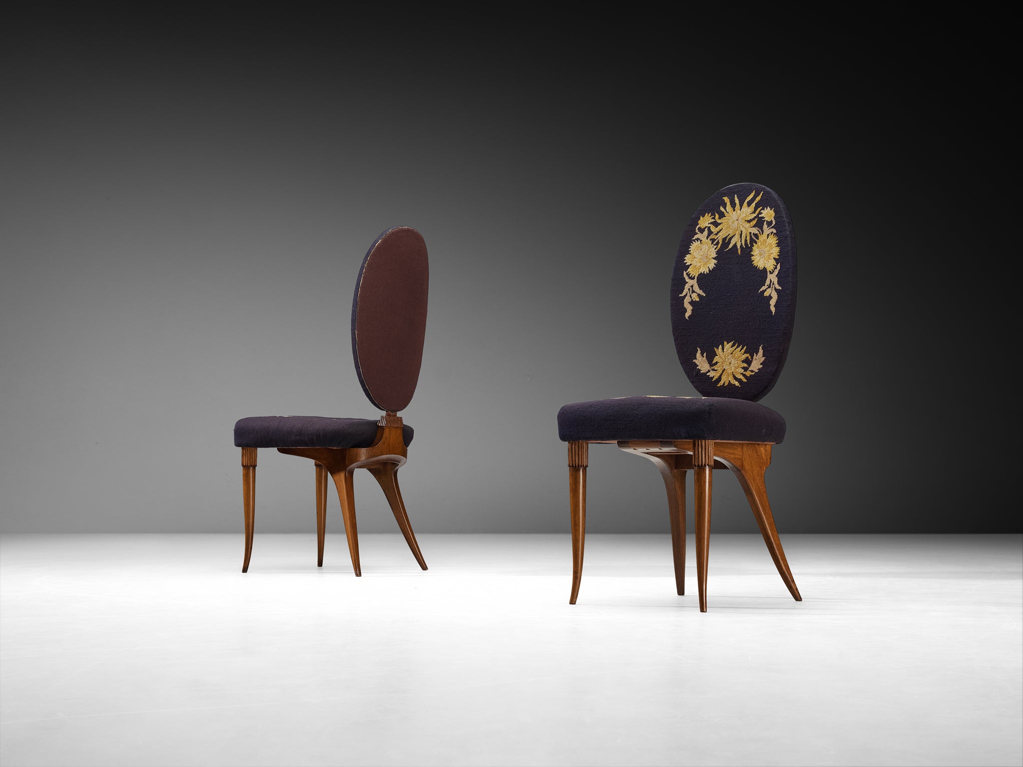 Italian Colli Arredamenti Set of Six Dining Chairs in Walnut, Original Fabric Seating Morentz