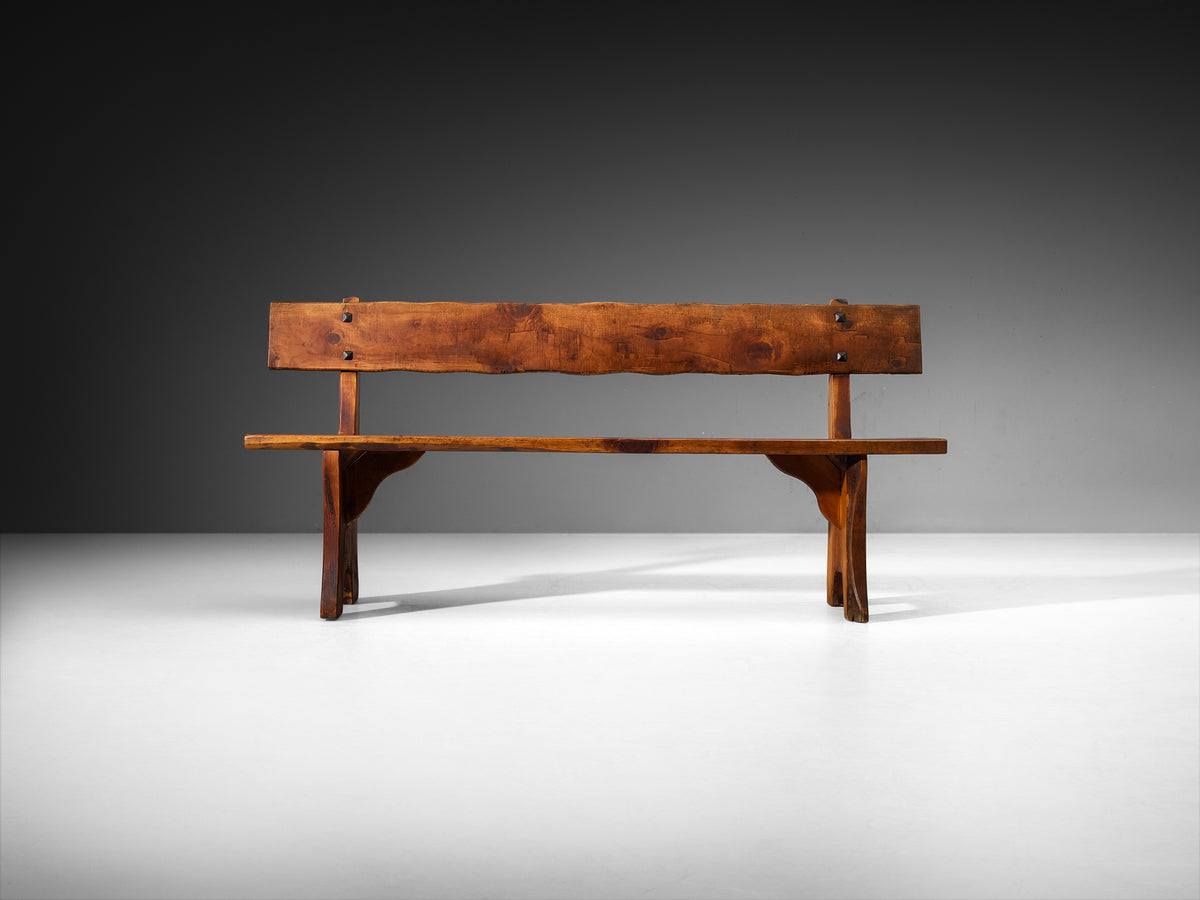 Italian Rustic Pine Bench with Organic Form Seating Morentz