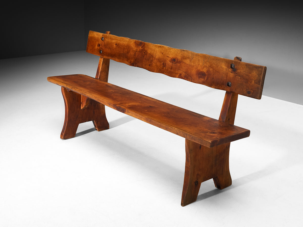 Italian Rustic Pine Bench with Organic Form Seating Morentz