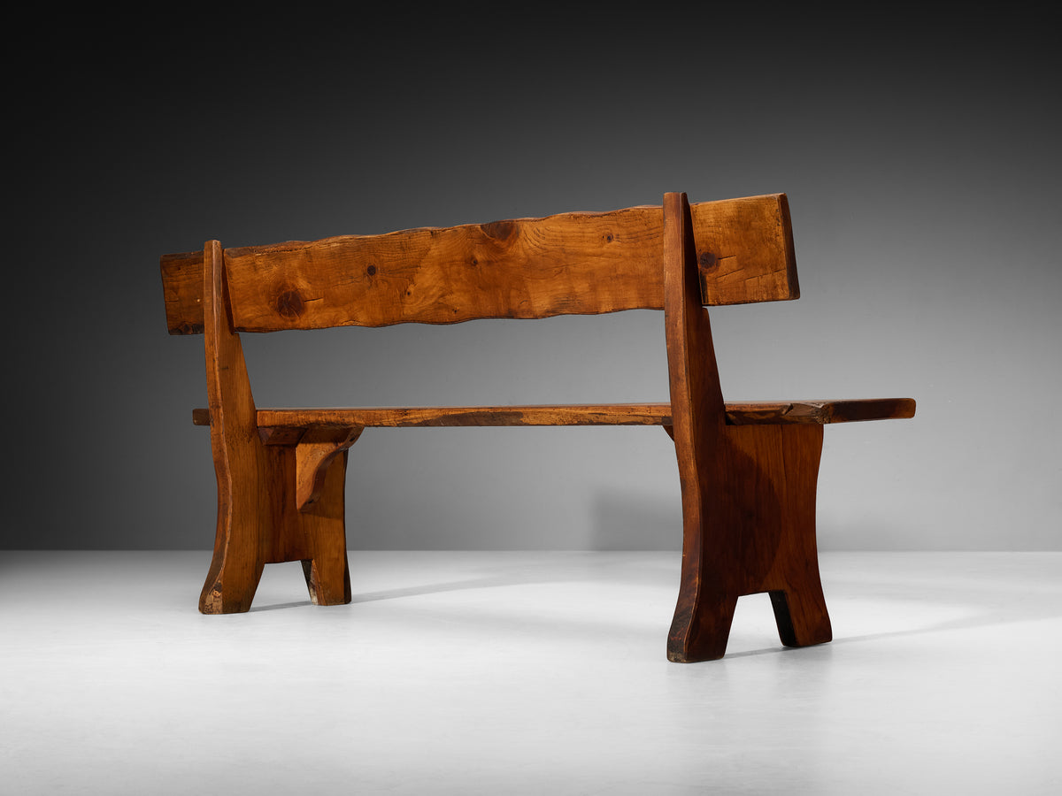 Italian Rustic Pine Bench with Organic Form Seating Morentz