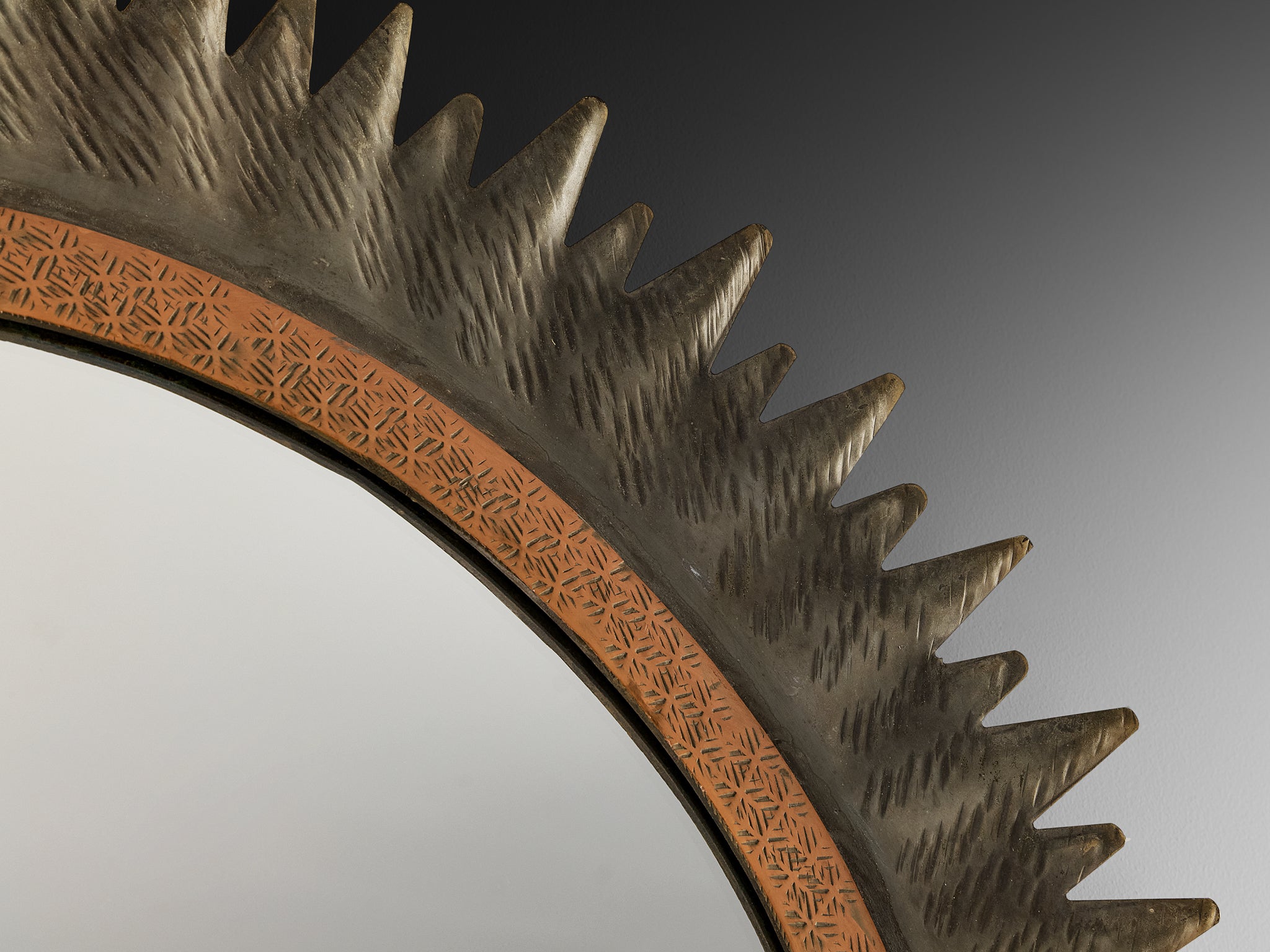 Italian Sunburst Mirror in Patinated Metal 1950s Mirrors Morentz