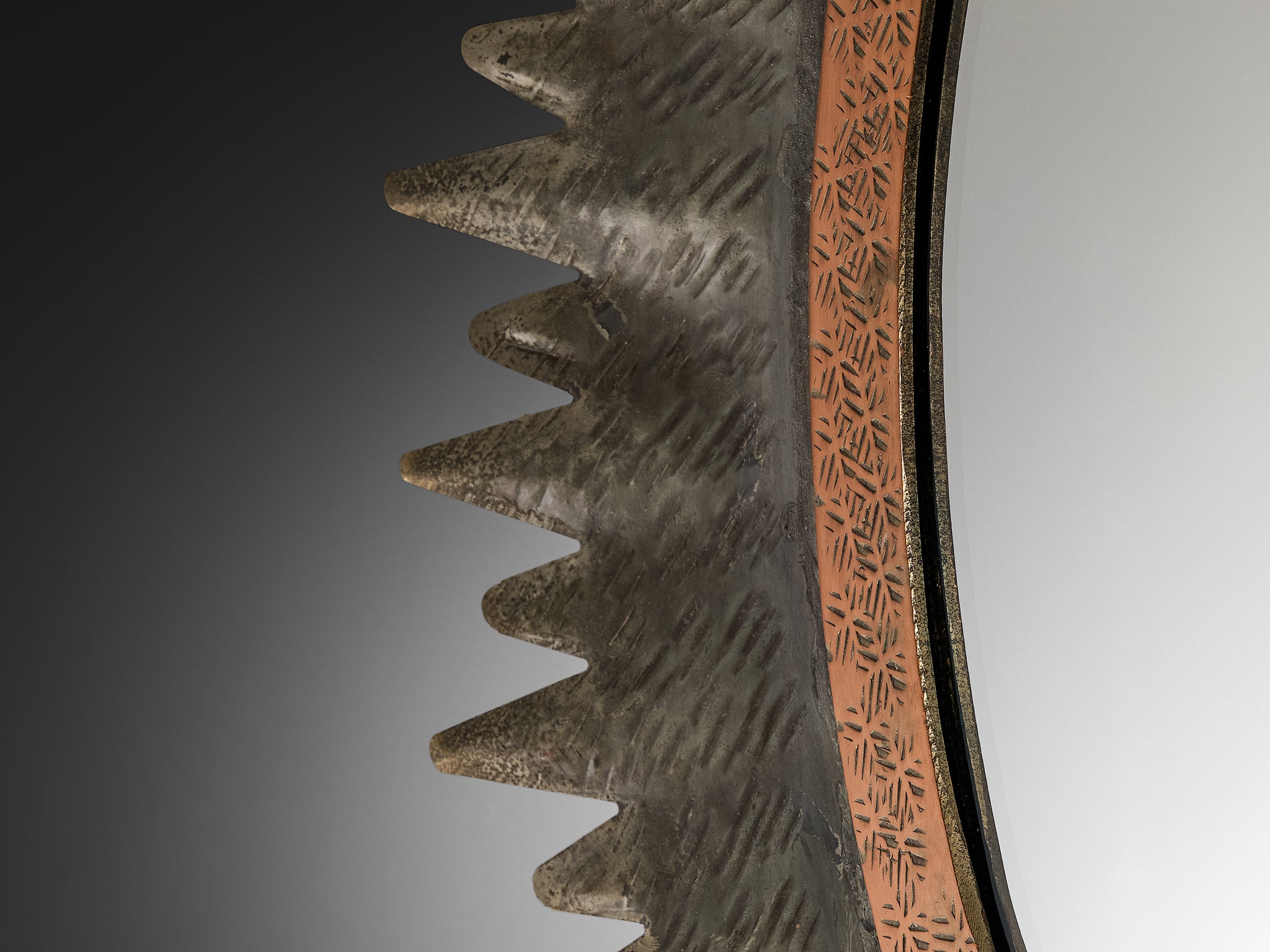 Italian Sunburst Mirror in Patinated Metal 1950s Mirrors Morentz