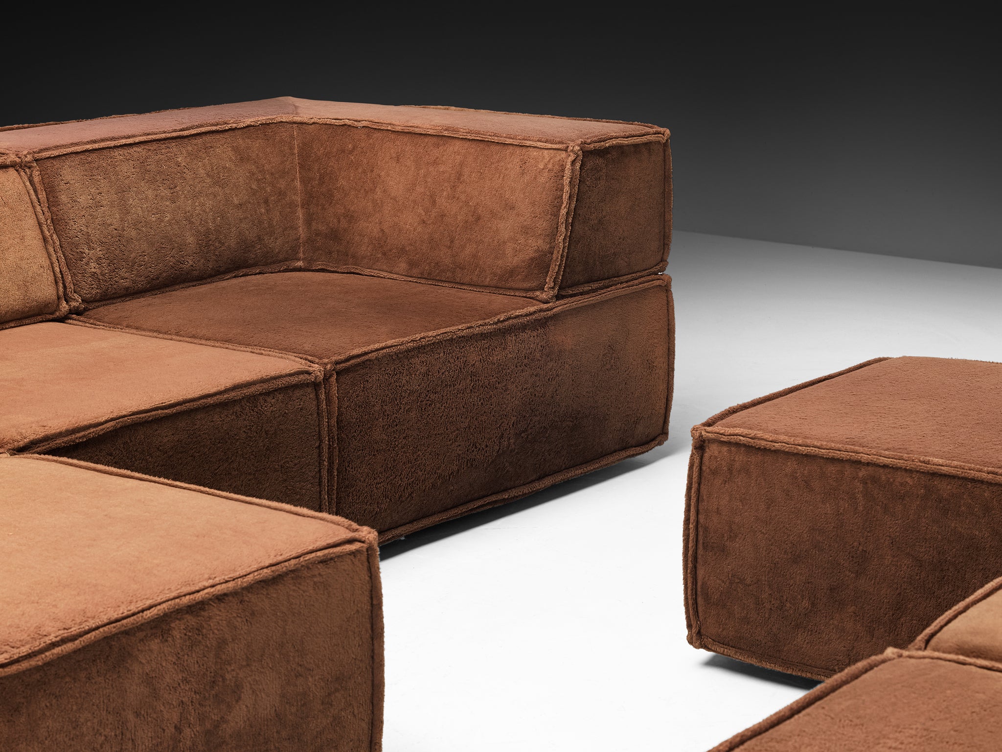 Early Large-Scaled Modular 'Trio' Sofa in Brown Plush Fabric by COR Seating Morentz