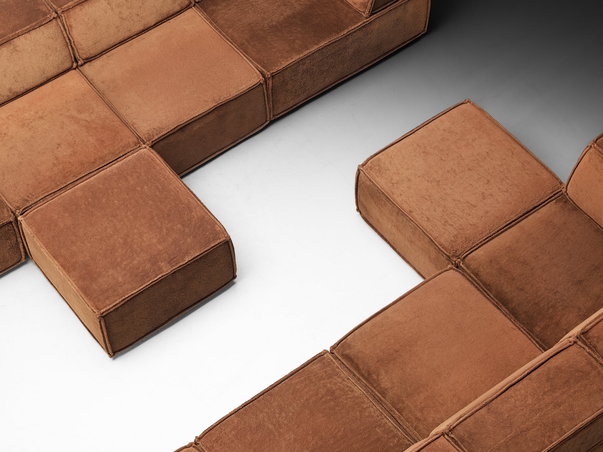 Early Large-Scaled Modular 'Trio' Sofa in Brown Plush Fabric by COR Seating Morentz