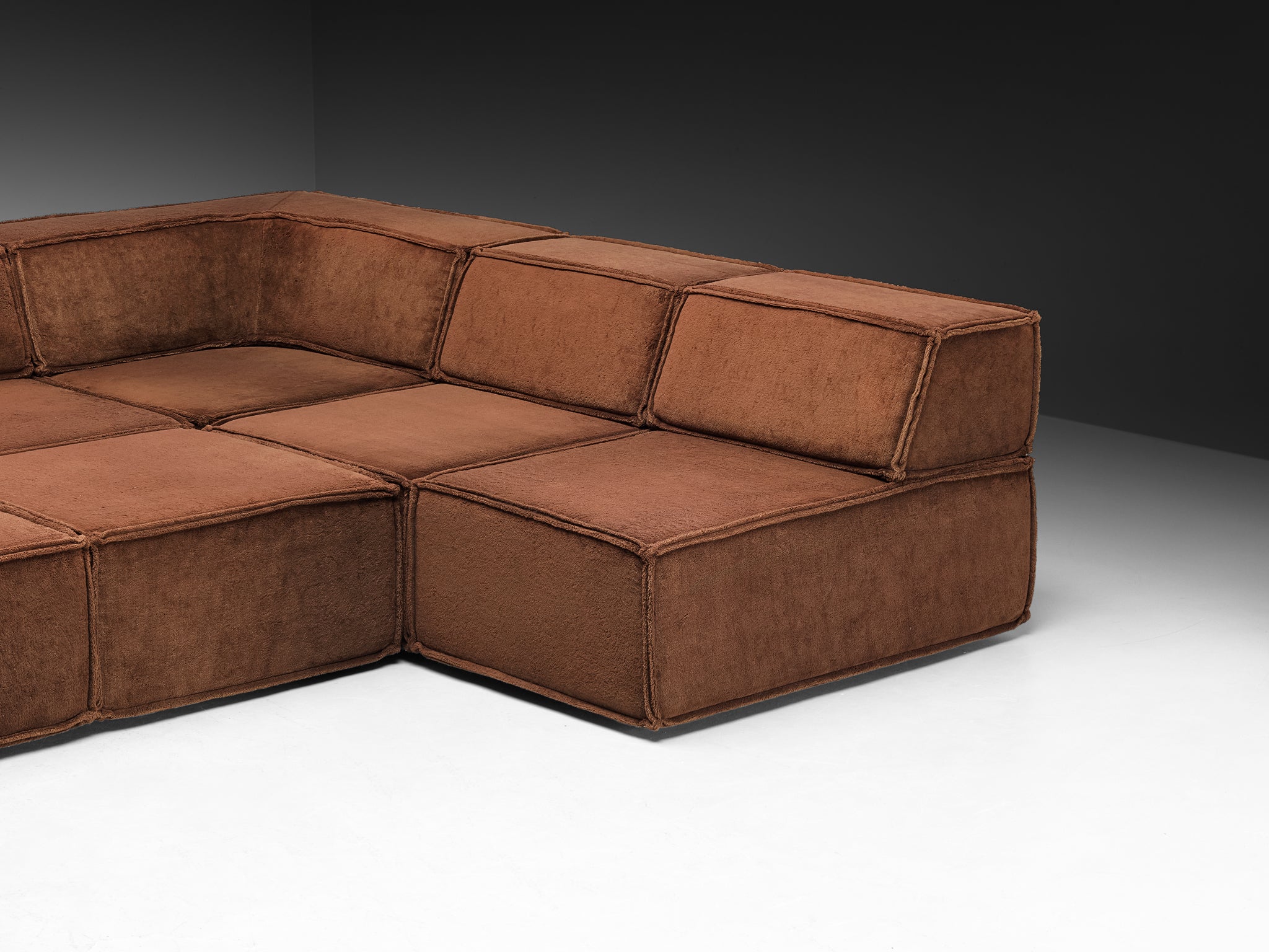 Early Large-Scaled Modular 'Trio' Sofa in Brown Plush Fabric by COR Seating Morentz