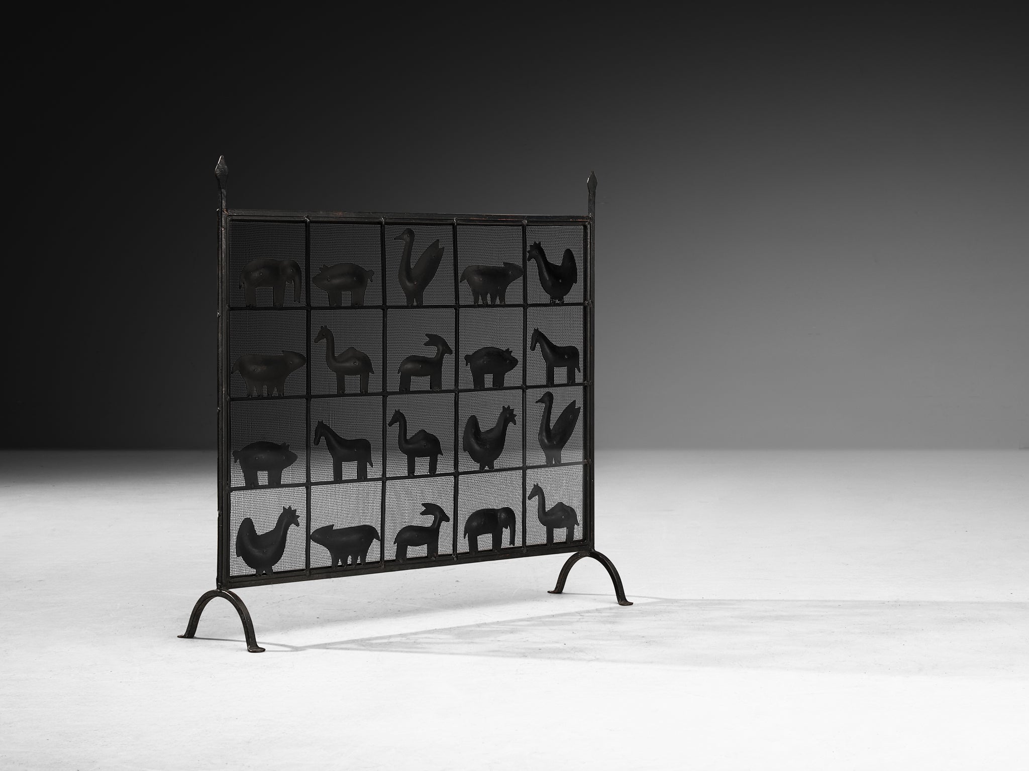 Atelier Marolles Wrought Iron Animal Fire Screen 1950s Building and Garden Elements Morentz