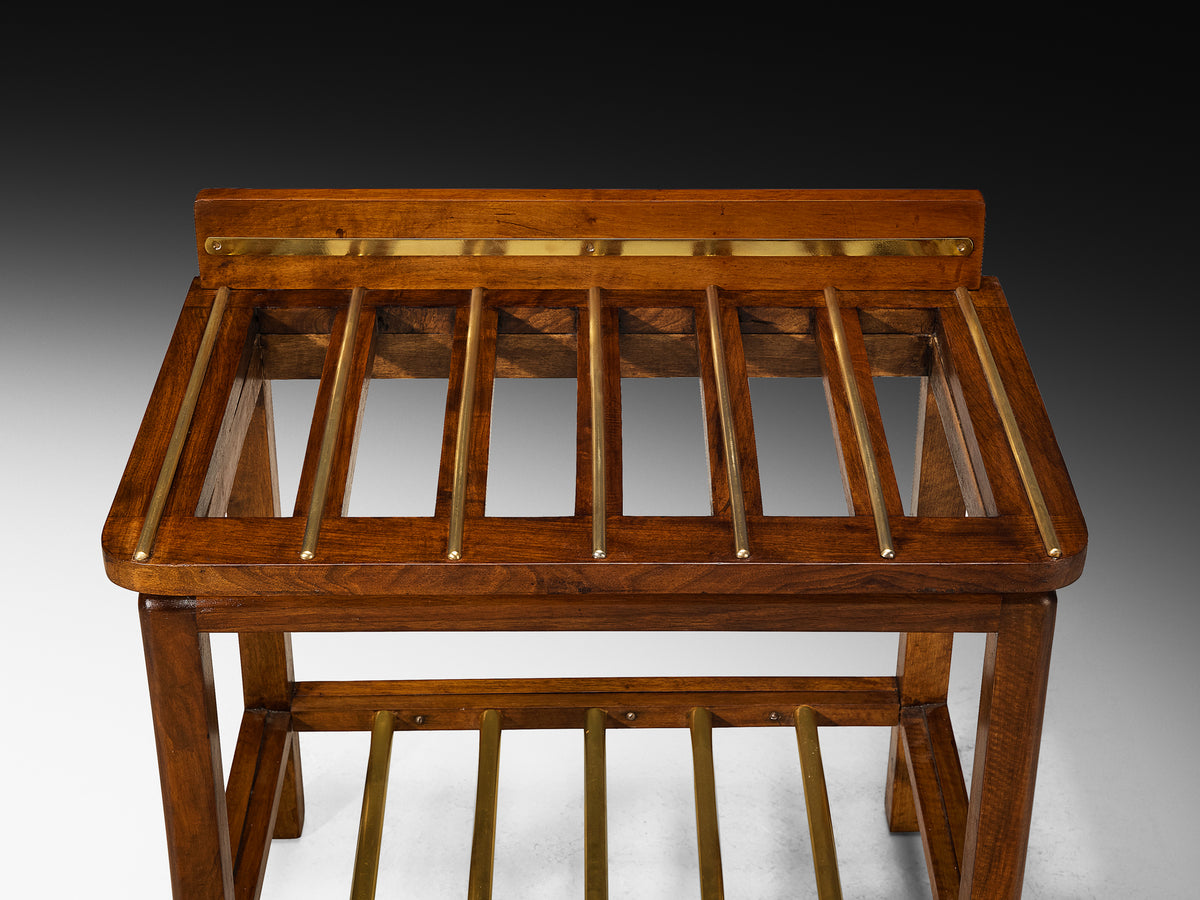 Mid-Century Italian Pair of Luggage Racks in Mahogany and Brass Tables Morentz