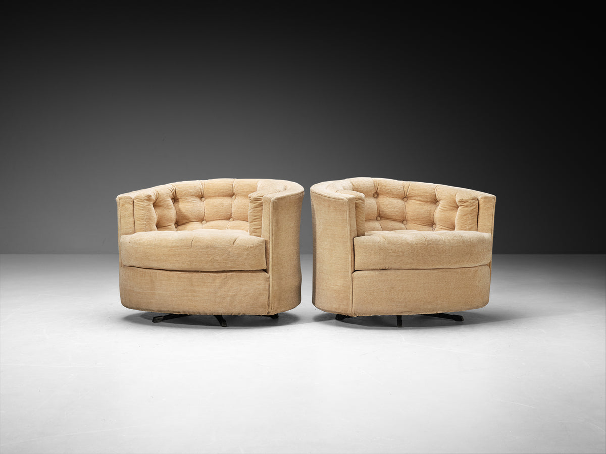 American Mid-Century Modern Pair of Barrel Swivel Chairs Seating Morentz