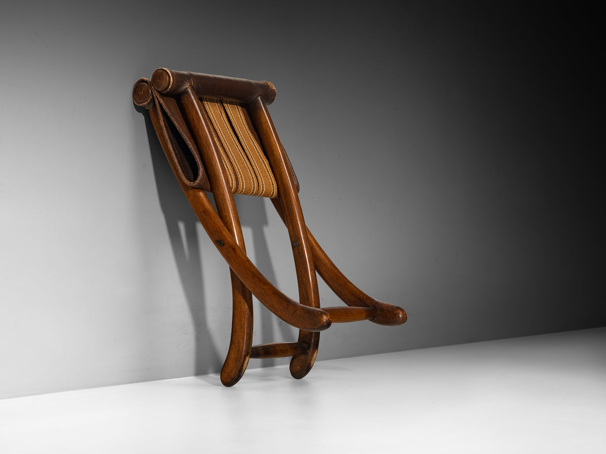 Sculptural Art Deco Stool in Walnut and Fabric Seating Morentz