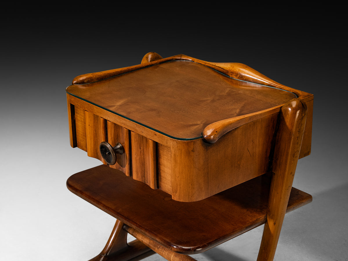 Pair of Sculptural Bedside Tables in Walnut and Glass More Furniture and Collectibles Morentz