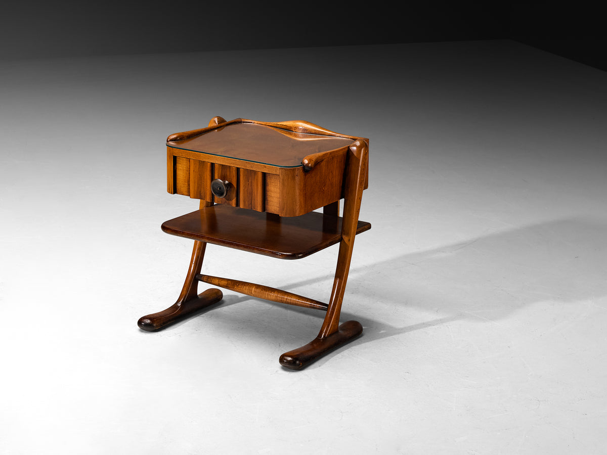 Pair of Sculptural Bedside Tables in Walnut and Glass More Furniture and Collectibles Morentz