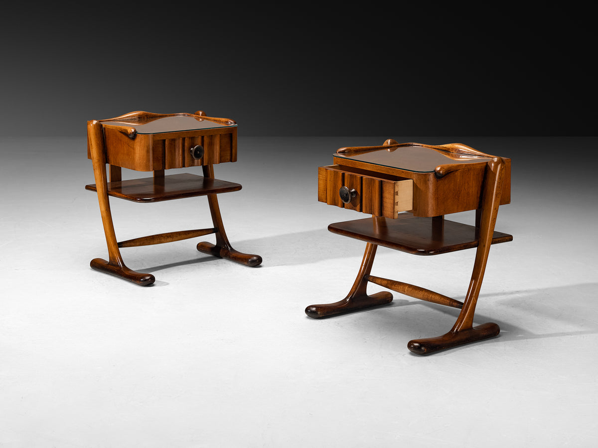 Pair of Sculptural Bedside Tables in Walnut and Glass More Furniture and Collectibles Morentz
