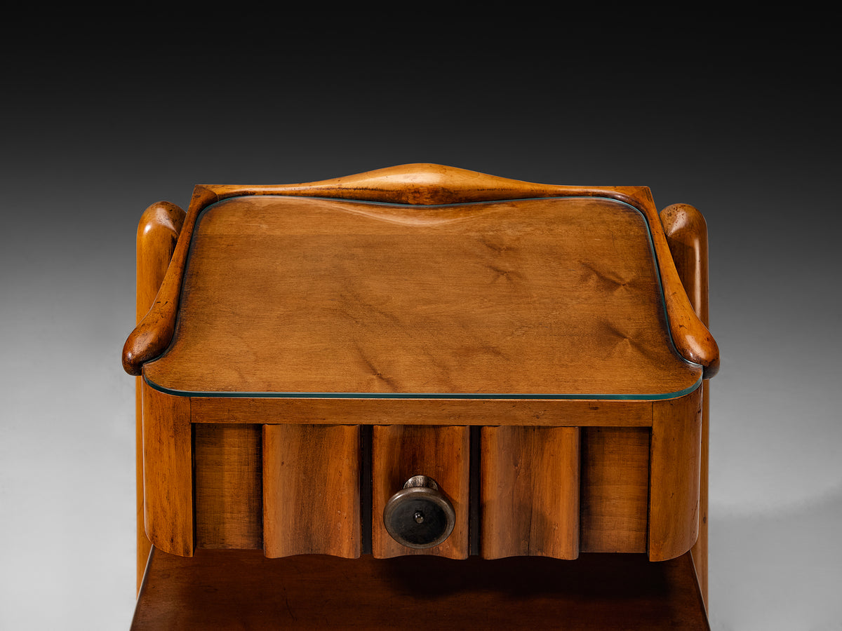Pair of Sculptural Bedside Tables in Walnut and Glass More Furniture and Collectibles Morentz
