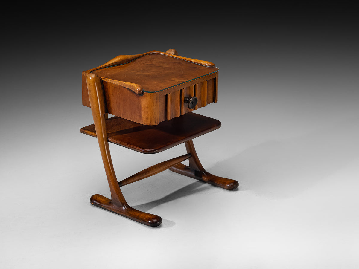 Pair of Sculptural Bedside Tables in Walnut and Glass More Furniture and Collectibles Morentz