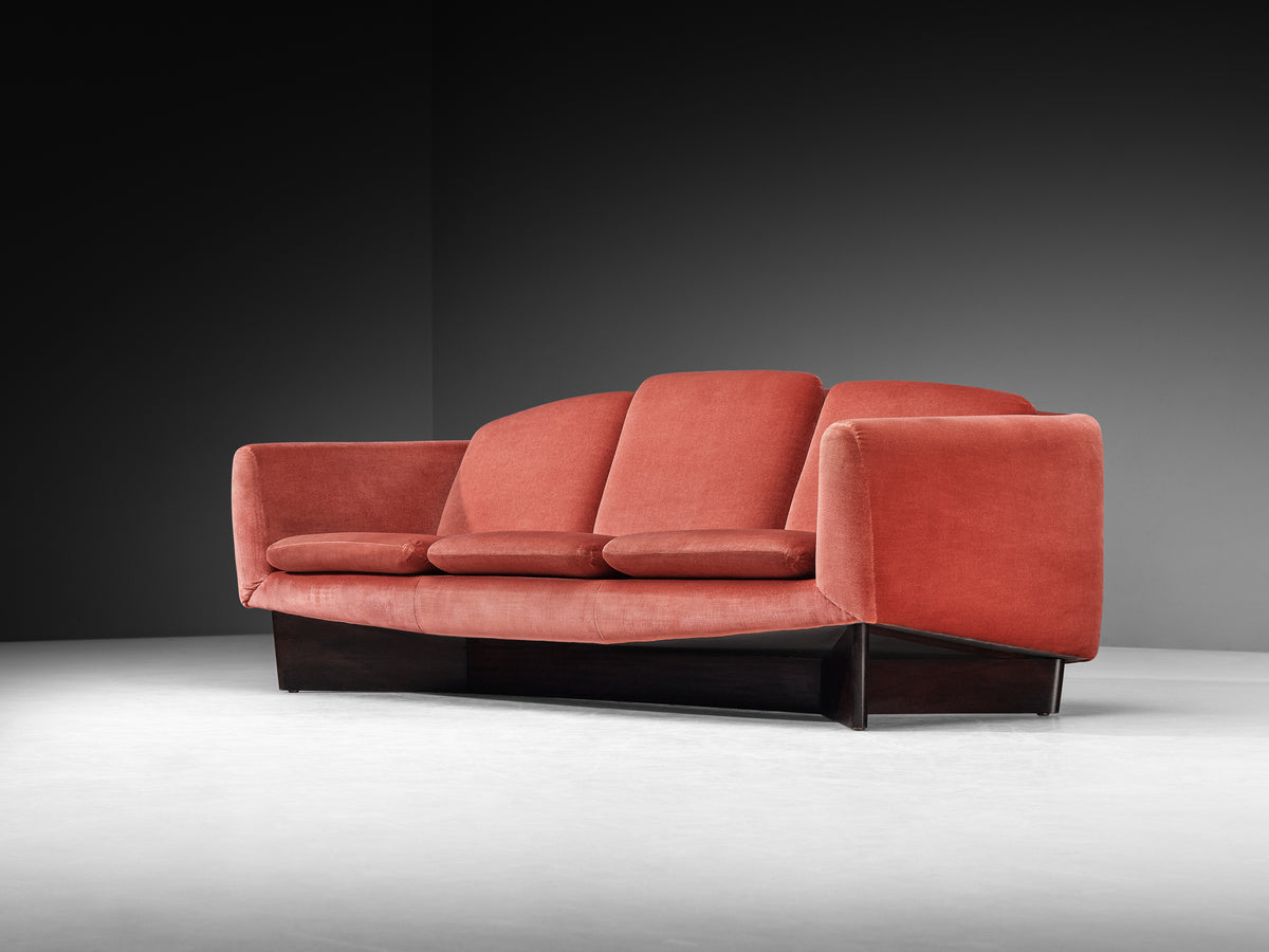 Pierre Guariche for Burov 'Monaco' Sofa in Dusty Rose Velvet and Wood
