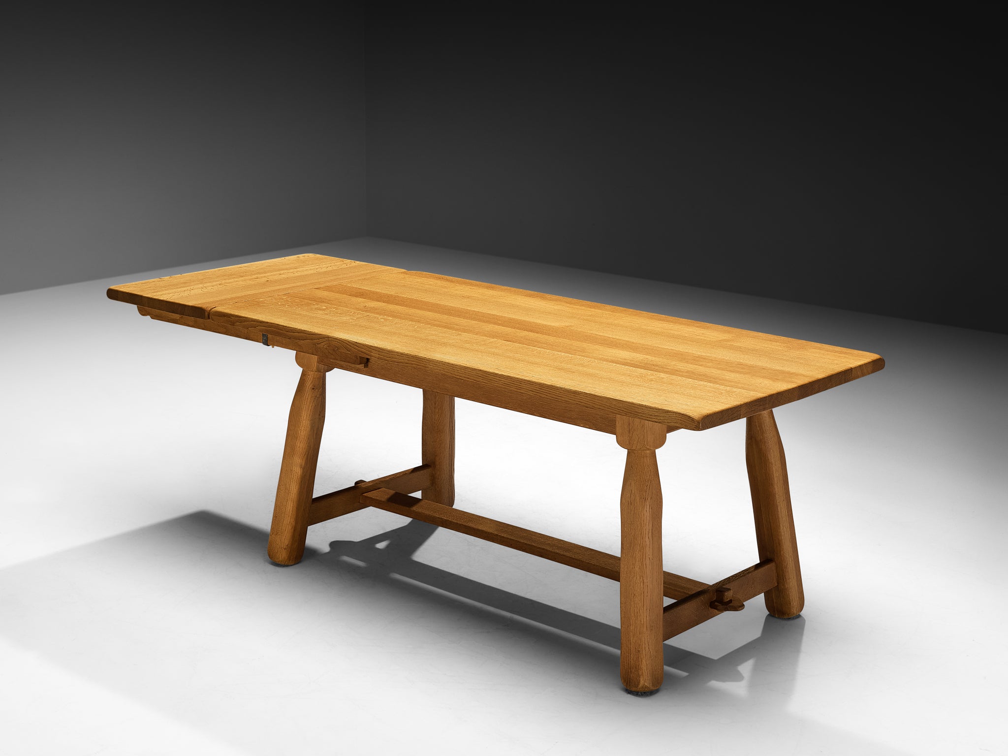 1950s French Brutalist Extendable Dining Table in Solid Oak Tables Morentz