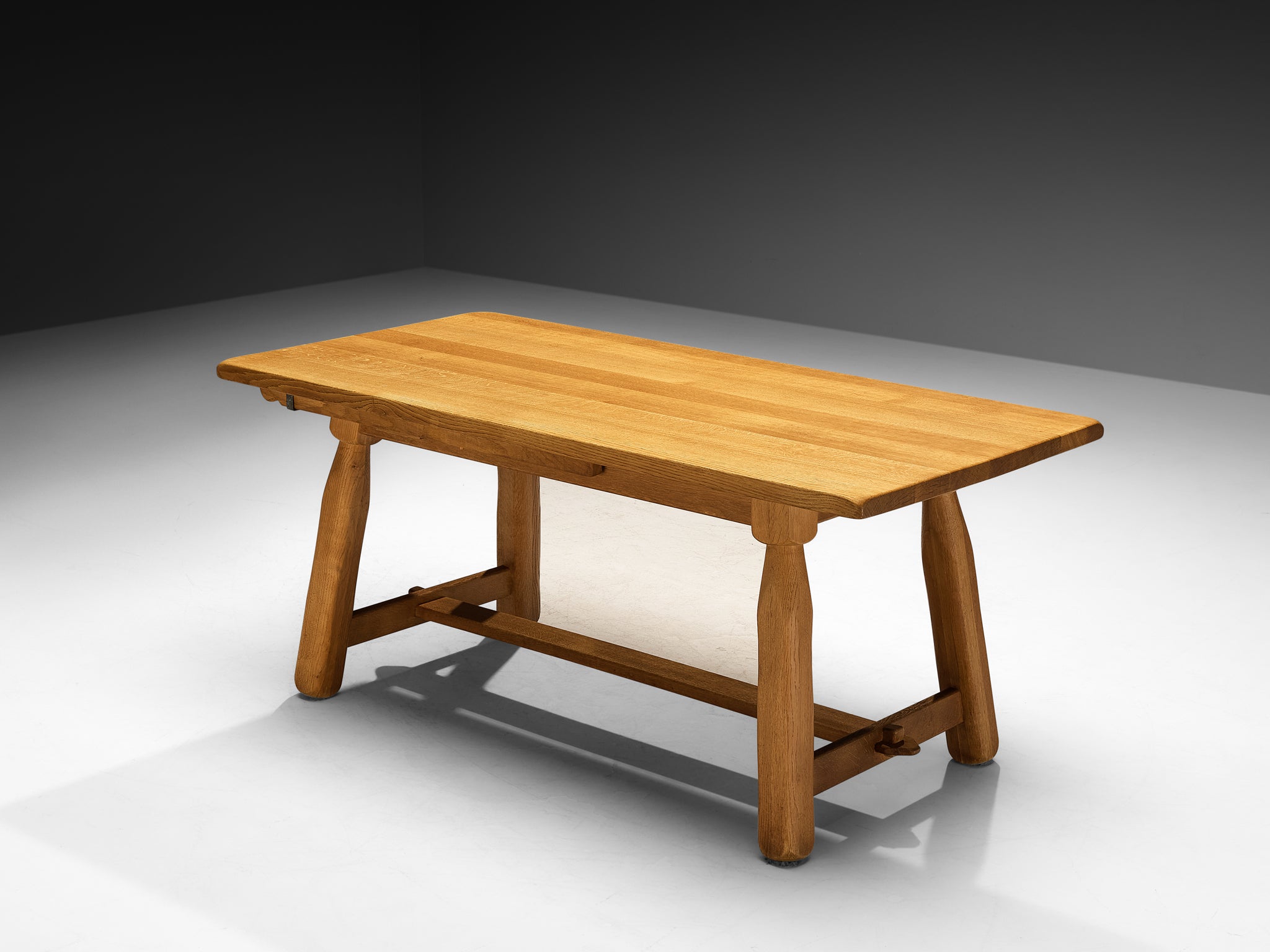 1950s French Brutalist Extendable Dining Table in Solid Oak Tables Morentz