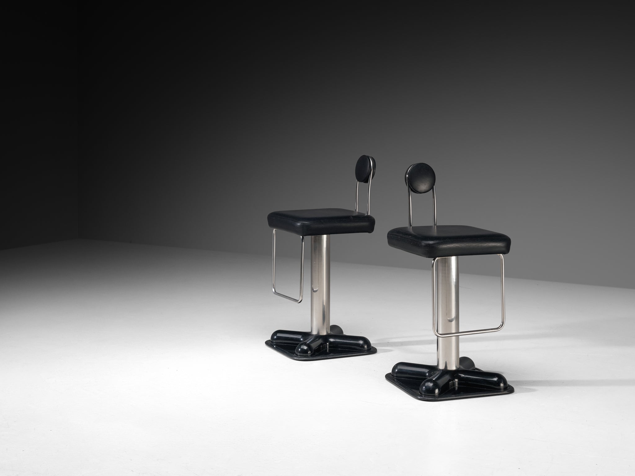 Joe Colombo for Zanotta Pair of 'Birillo' Swivel Bar Stools in Stainless Steel Seating Morentz