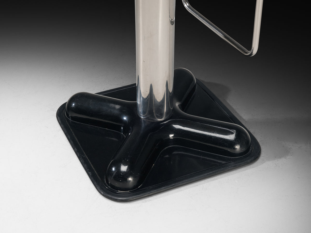 Joe Colombo for Zanotta Pair of 'Birillo' Swivel Bar Stools in Stainless Steel Seating Morentz
