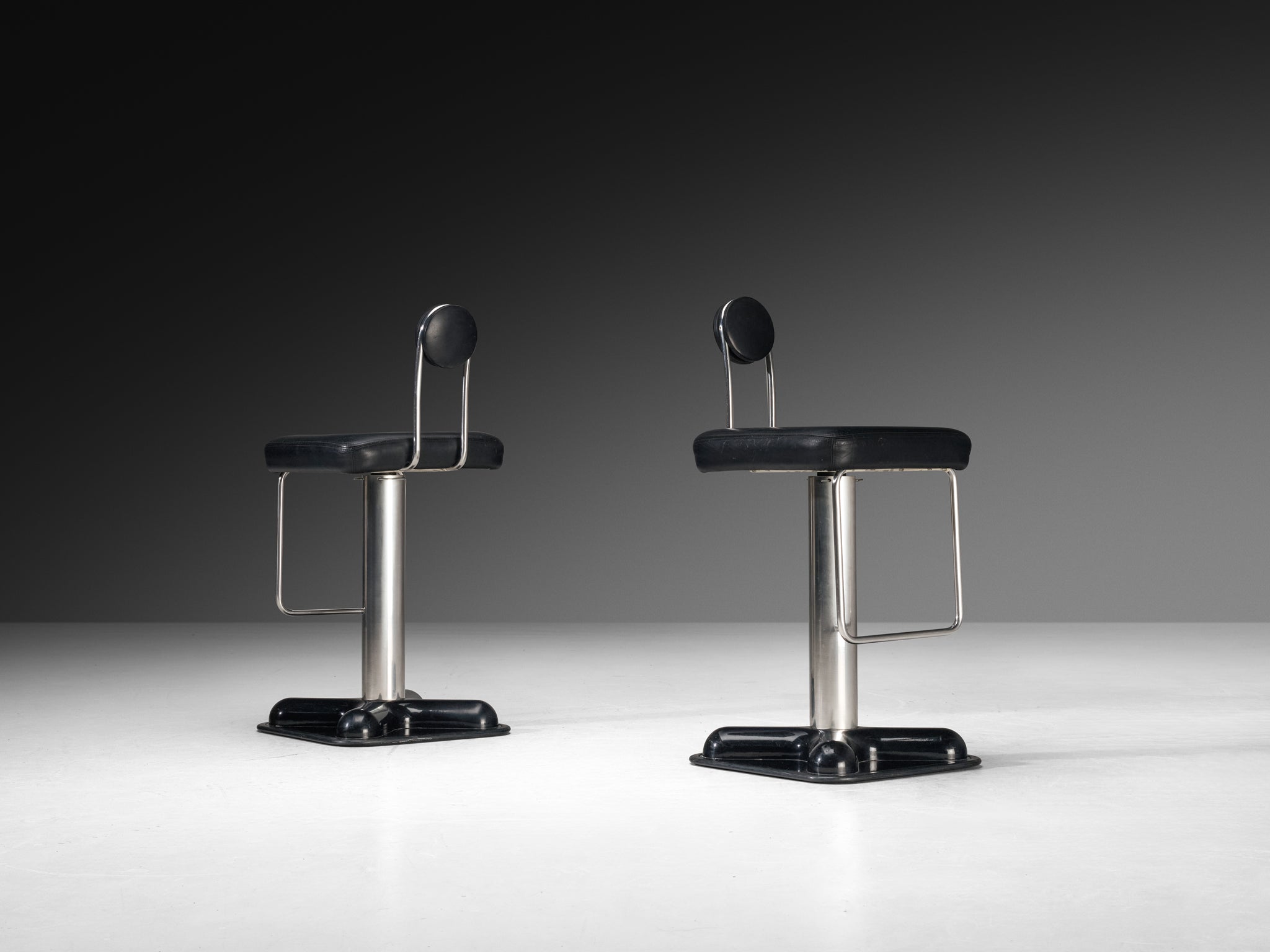 Joe Colombo for Zanotta Pair of 'Birillo' Swivel Bar Stools in Stainless Steel Seating Morentz