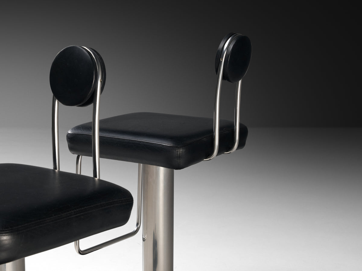 Joe Colombo for Zanotta Pair of 'Birillo' Swivel Bar Stools in Stainless Steel Seating Morentz