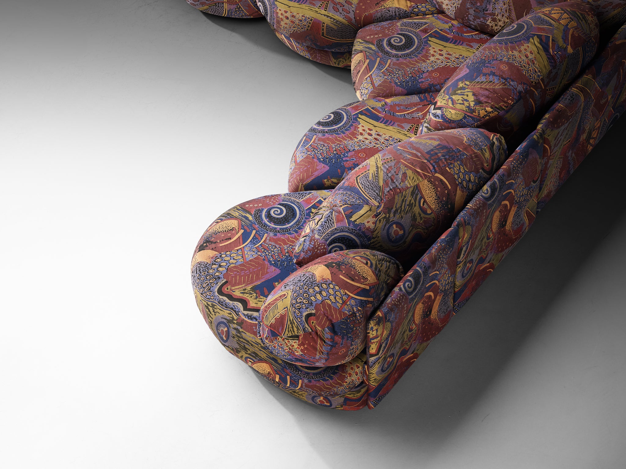Wiener Werkstätten 1970s Modular Organic Sofa in Colorful Fabric Seating Morentz