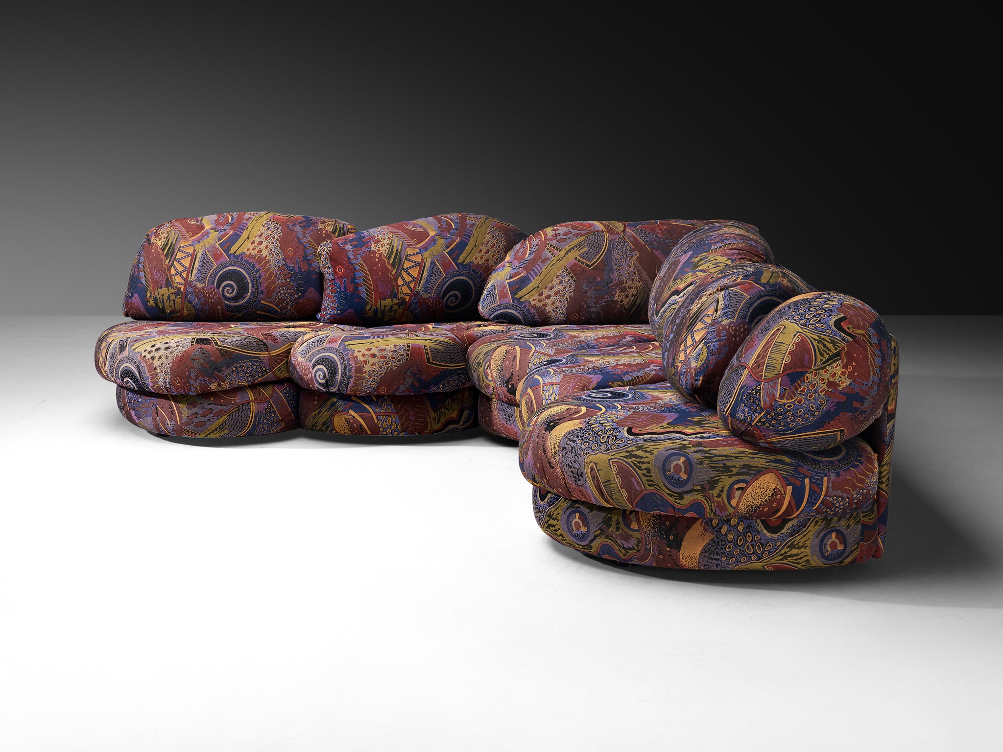 Wiener Werkstätten 1970s Modular Organic Sofa in Colorful Fabric Seating Morentz