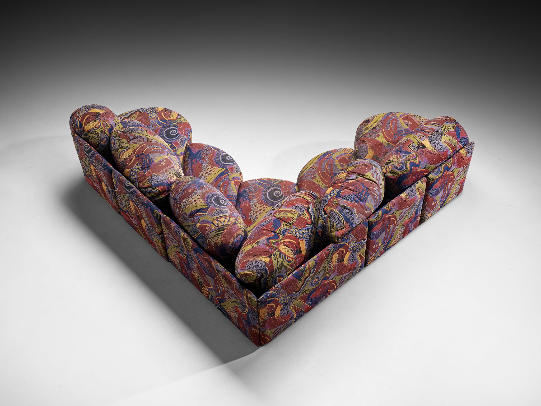 Wiener Werkstätten 1970s Modular Organic Sofa in Colorful Fabric Seating Morentz