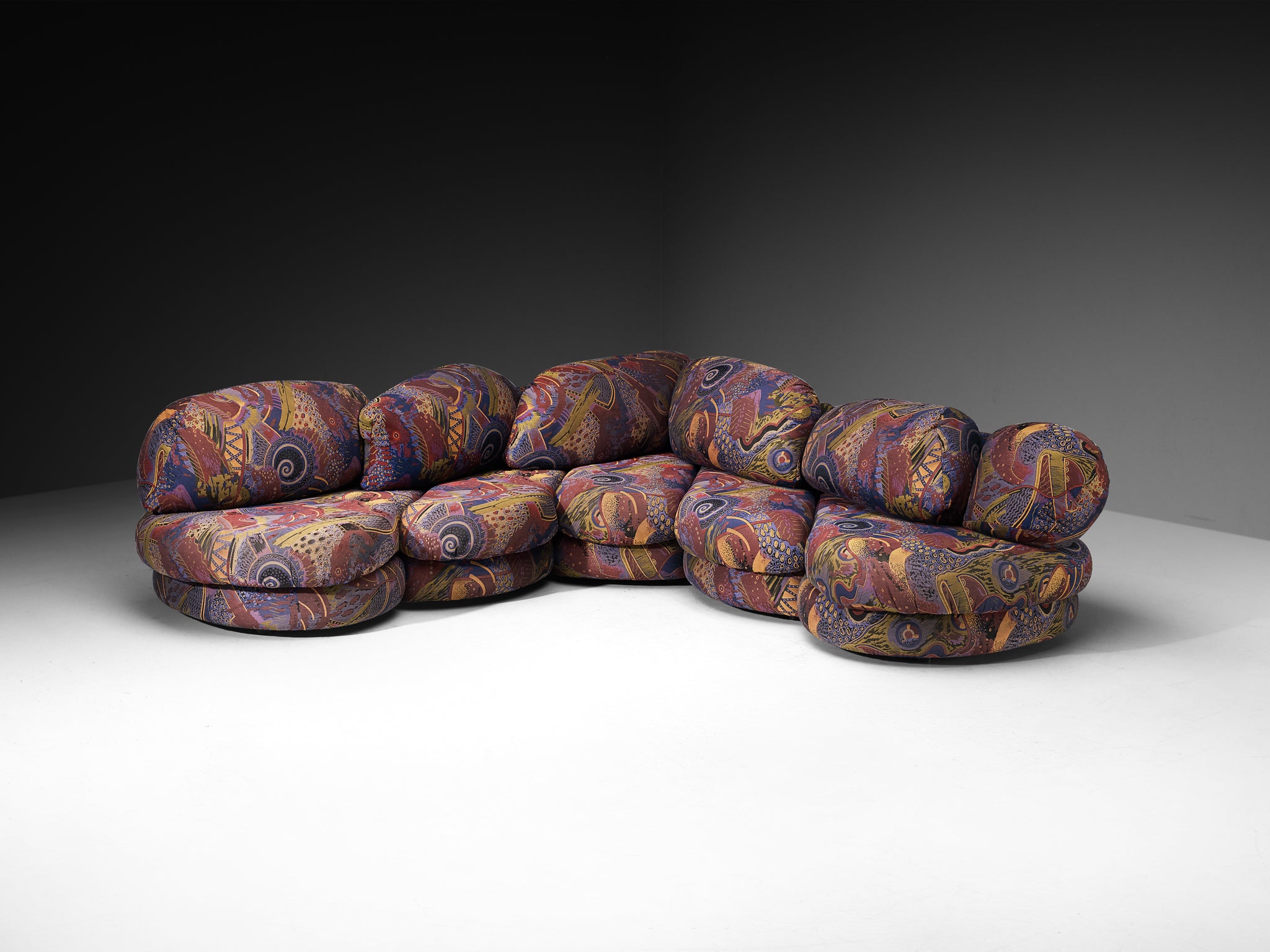 Wiener Werkstätten 1970s Modular Organic Sofa in Colorful Fabric Seating Morentz