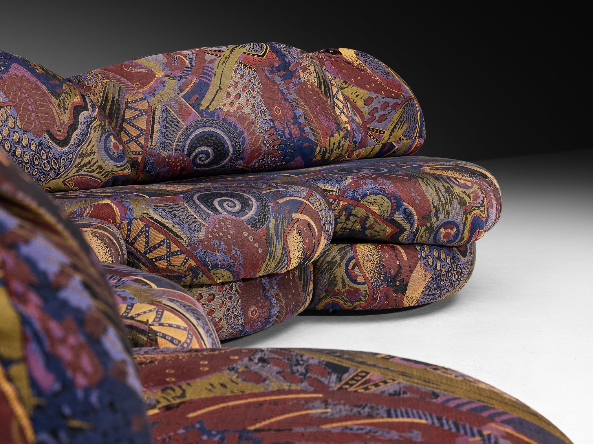 Wiener Werkstätten 1970s Modular Organic Sofa in Colorful Fabric Seating Morentz