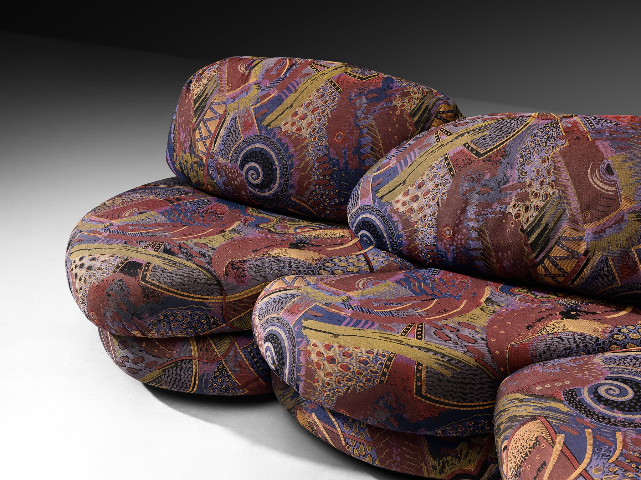 Wiener Werkstätten 1970s Modular Organic Sofa in Colorful Fabric Seating Morentz