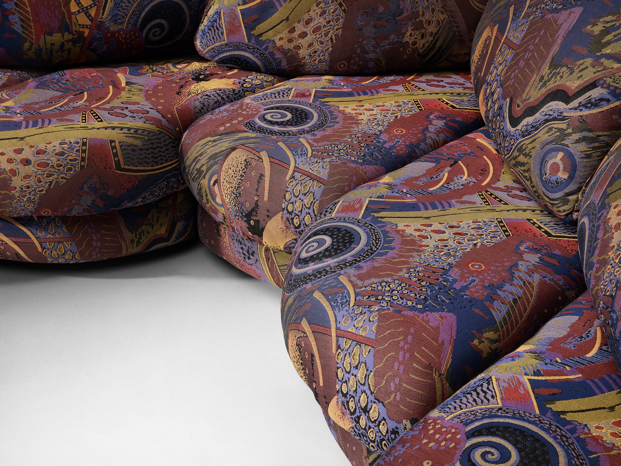 Wiener Werkstätten 1970s Modular Organic Sofa in Colorful Fabric Seating Morentz