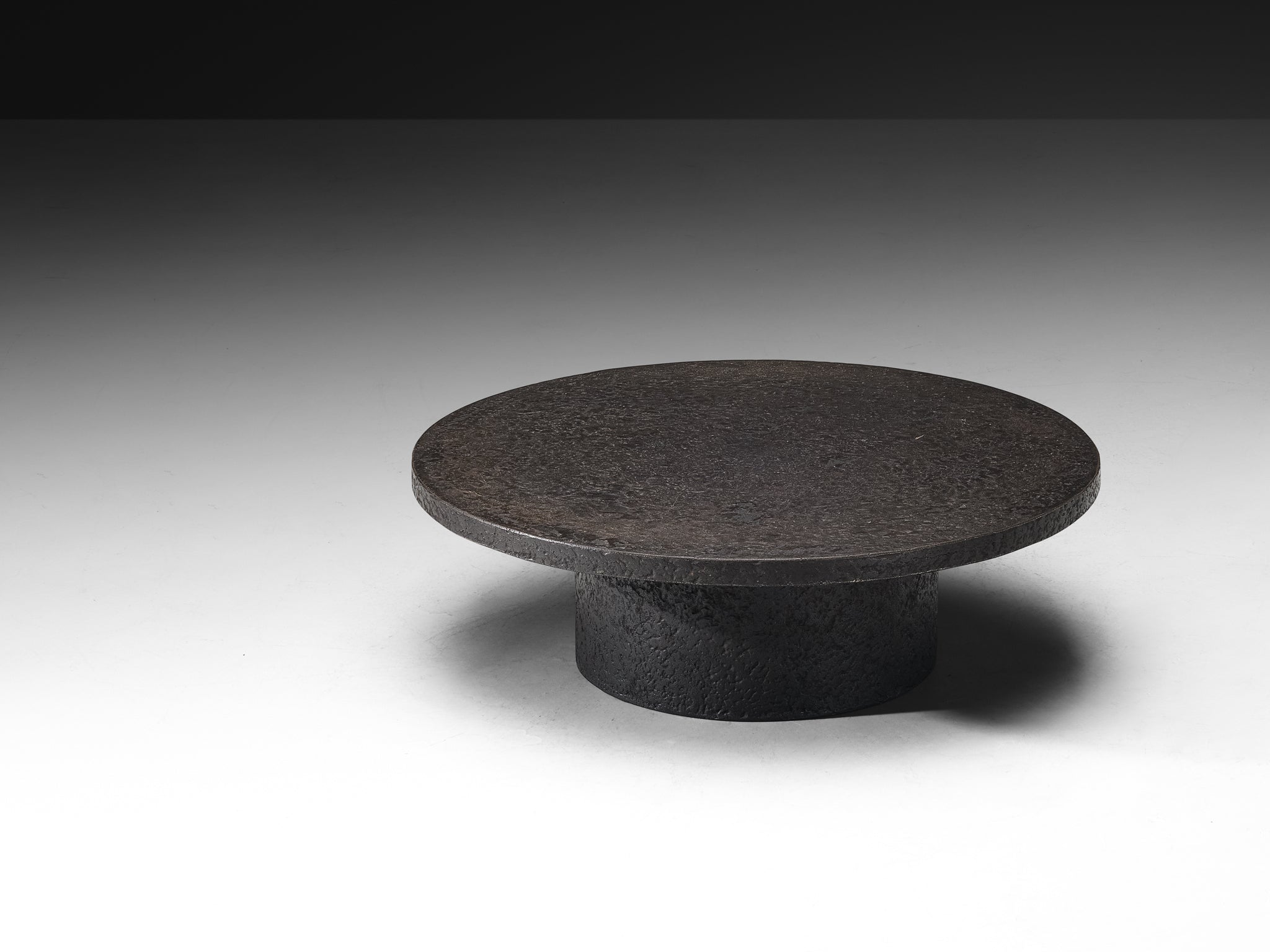 Brutalist Round Coffee Table in Black Stone Look Resin Tables Morentz