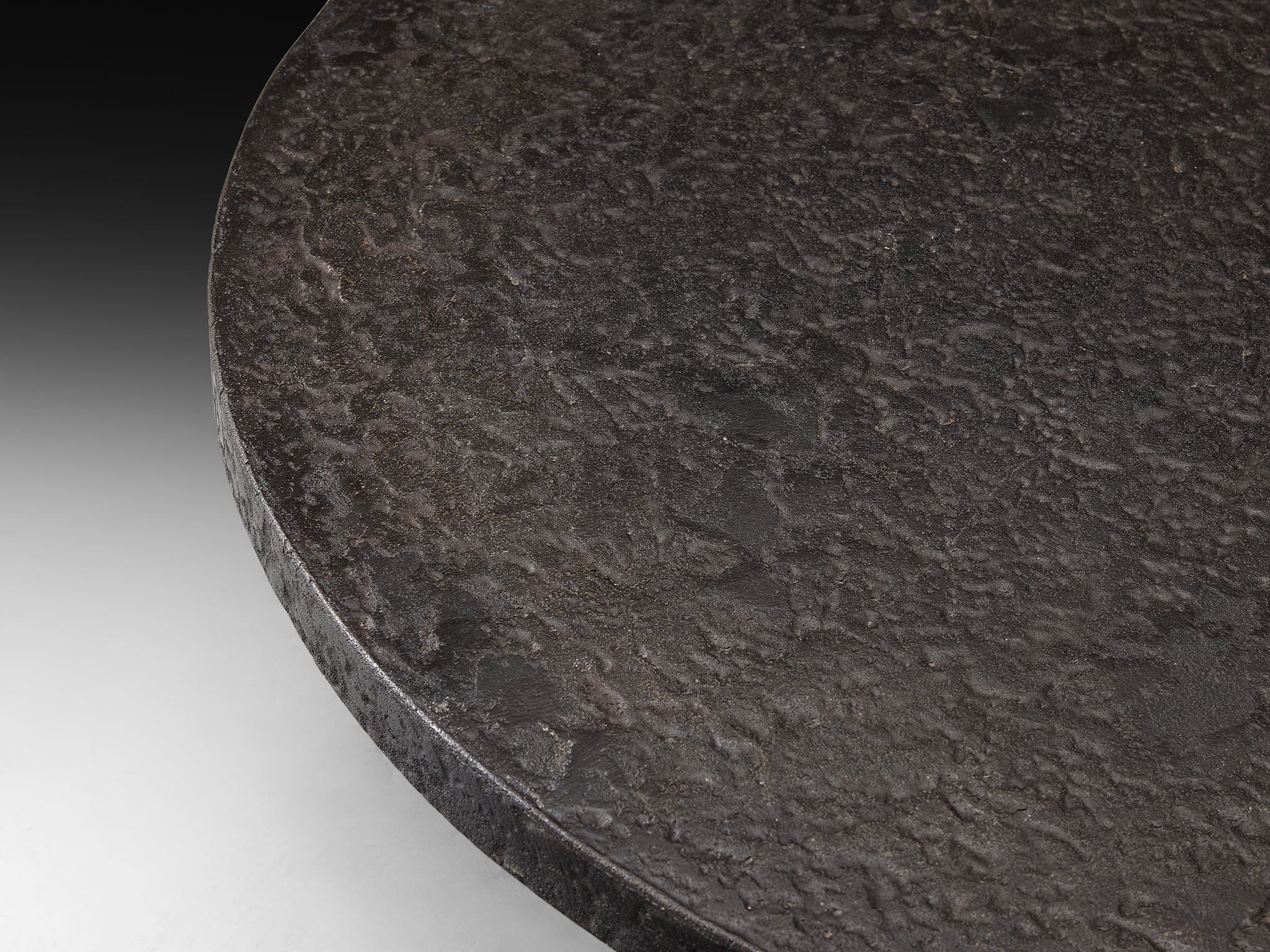 Brutalist Round Coffee Table in Black Stone Look Resin Tables Morentz