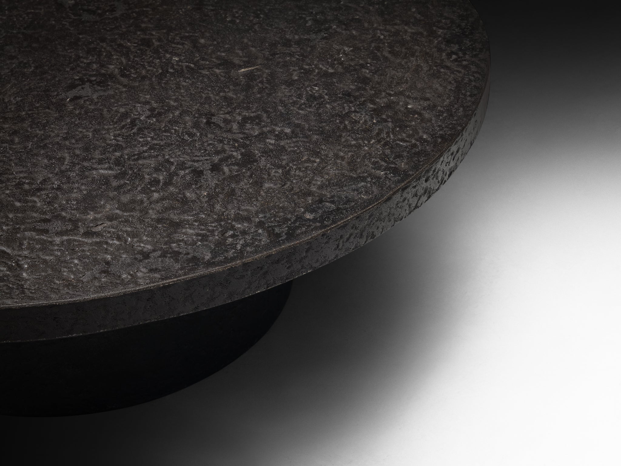 Brutalist Round Coffee Table in Black Stone Look Resin Tables Morentz