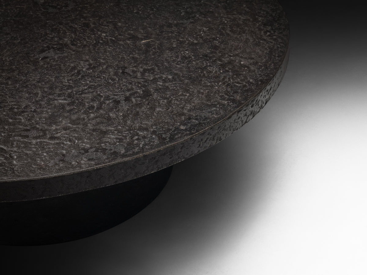 Brutalist Round Coffee Table in Black Stone Look Resin