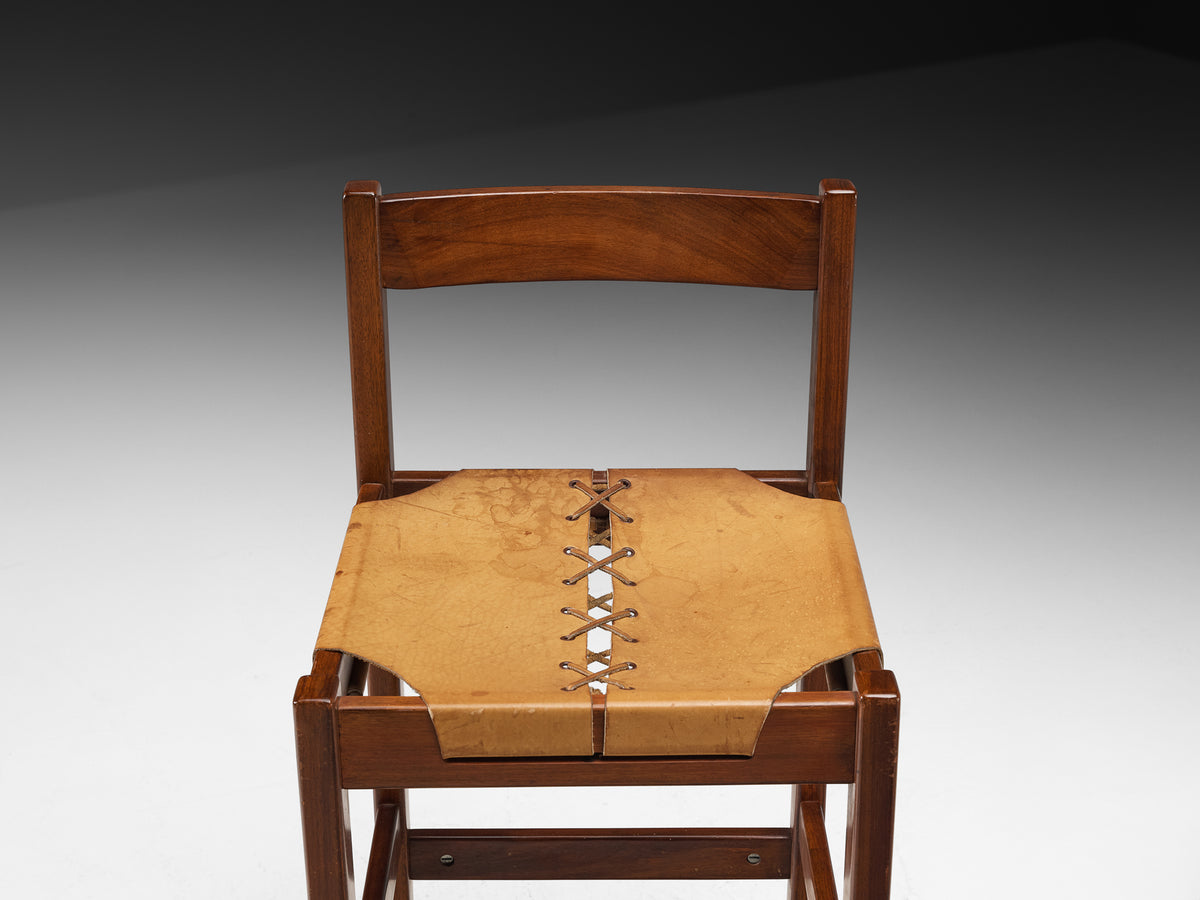 Brazilian Modern Bar Stools in Mahogany with Laced Leather Seats Seating Morentz