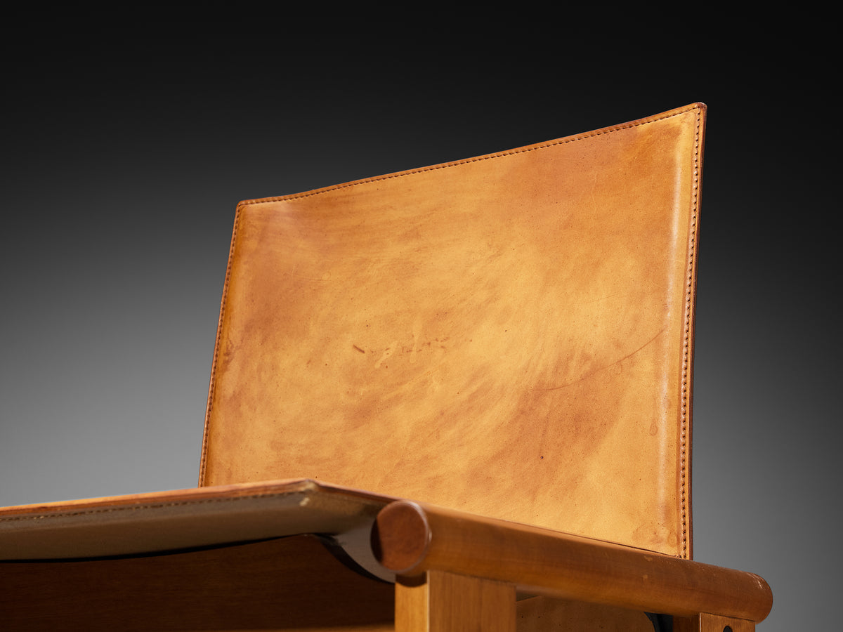 Afra & Tobia Scarpa Set of Eight Dining Chairs in Walnut and Cognac Saddle Leather Seating Morentz