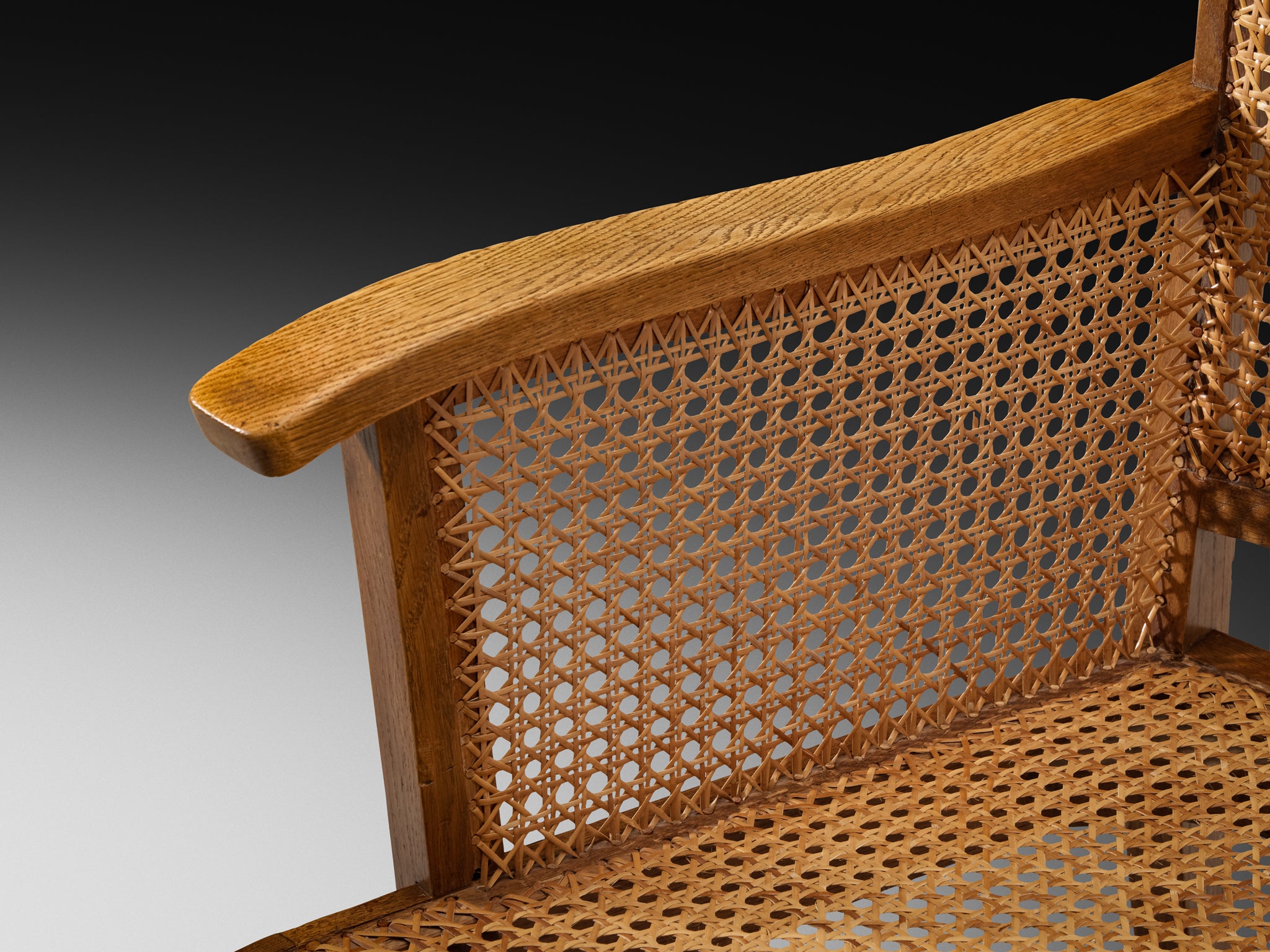 Mid-Century Armchair in Solid Oak and Cane Webbing Seating Morentz